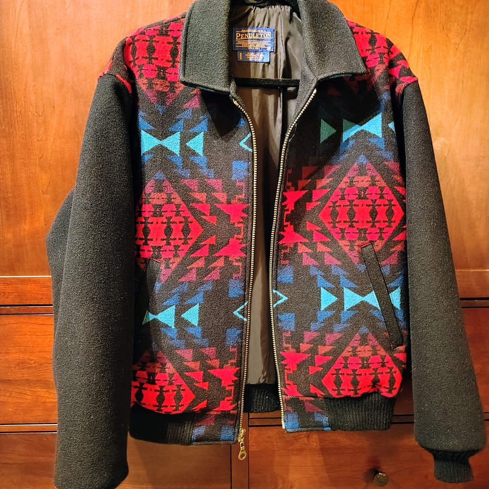 Pendleton Men's Red and Blue Patterned Bomber Jacket